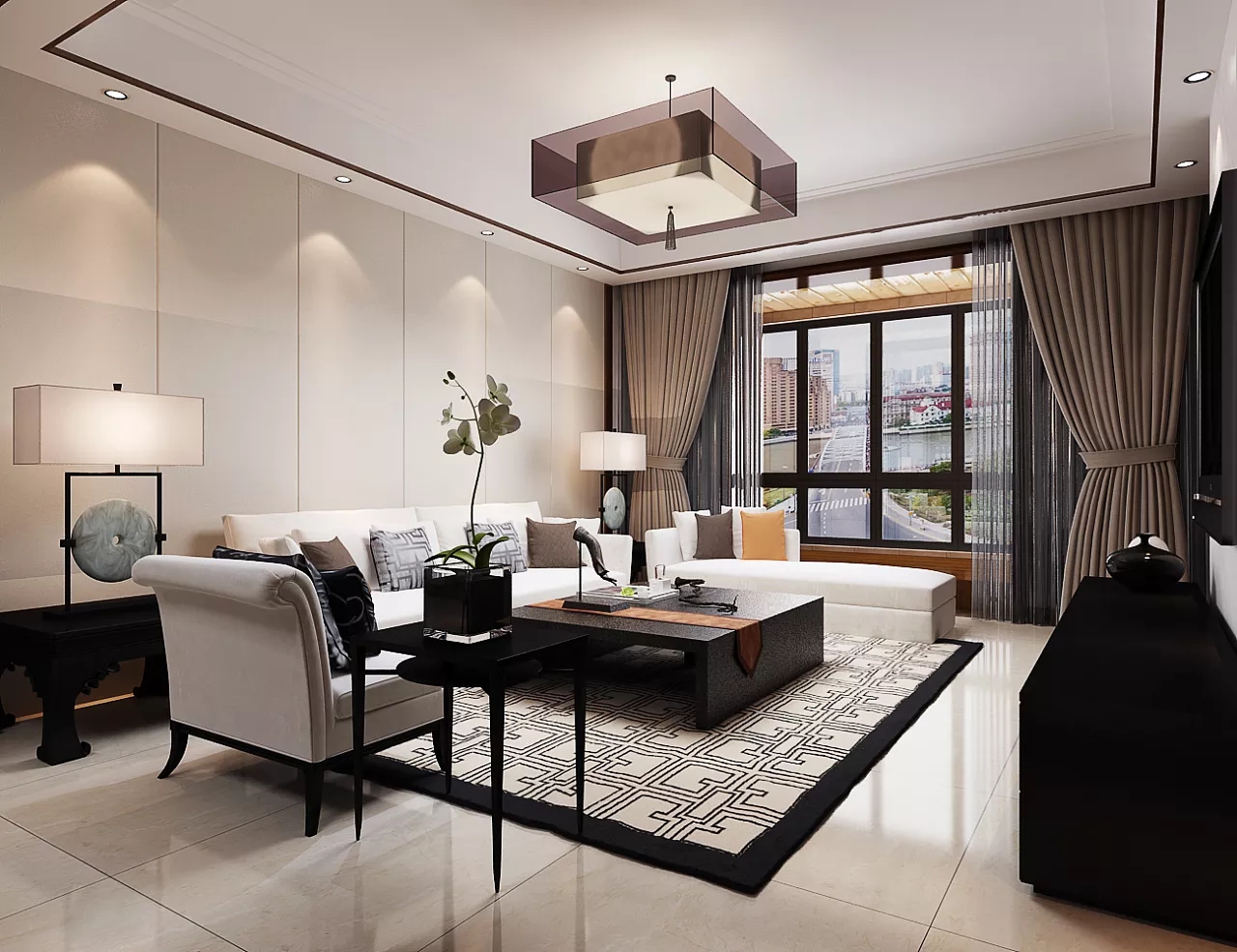 別墅裝修新中式風(fēng)格，沿襲著東方美感