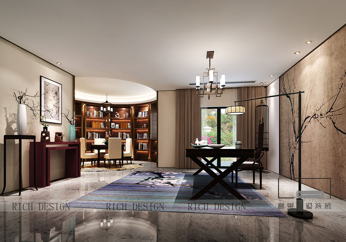 曦城別墅中式書房裝修 曦城別墅中式書房裝修效果圖