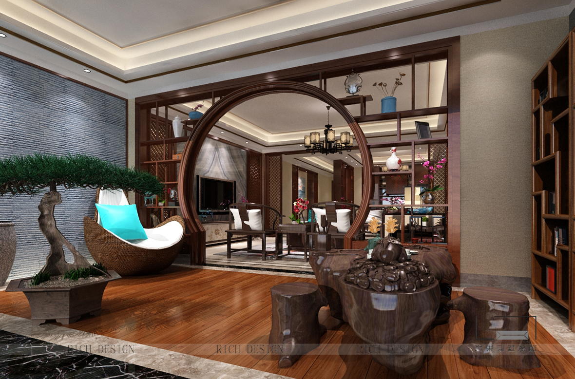 中式茶室裝飾設(shè)計效果圖