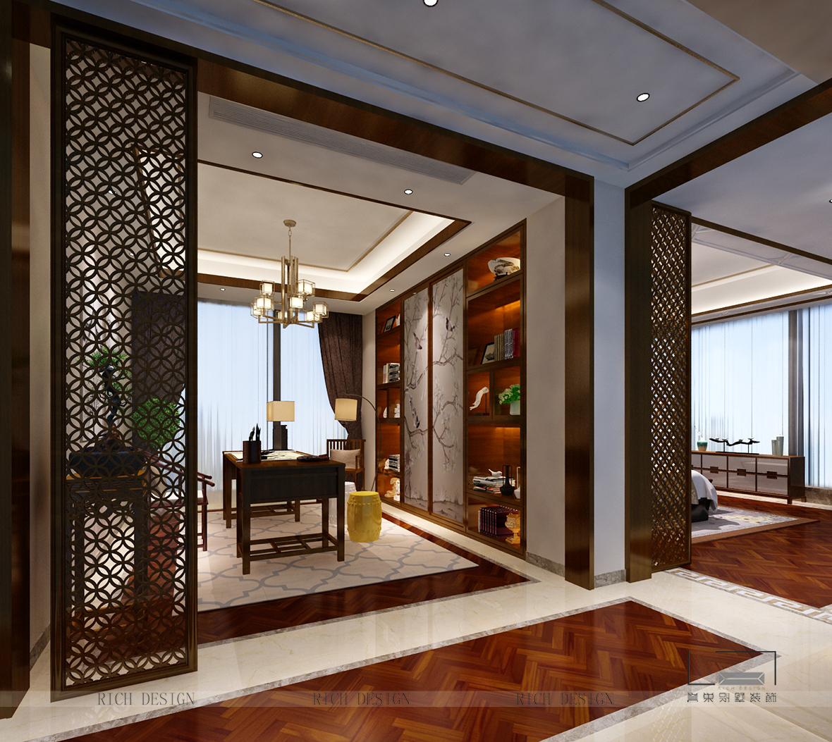 中式書房裝飾設(shè)計效果圖